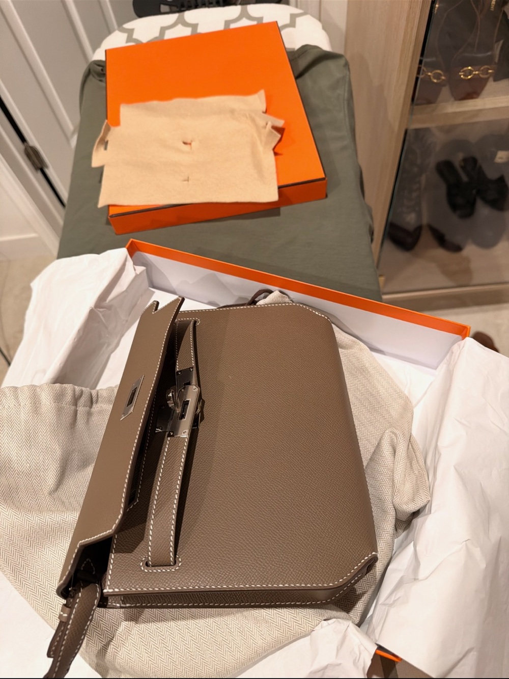 Hermes Men's Leather Messenger Bag - Taupe